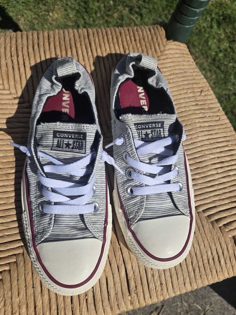 Converse Adult Low Top Sneakers - Gray Stripe with Maroon Trim